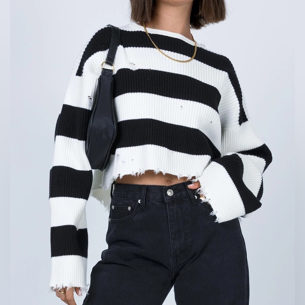 Black & White Striped Cropped Sweater